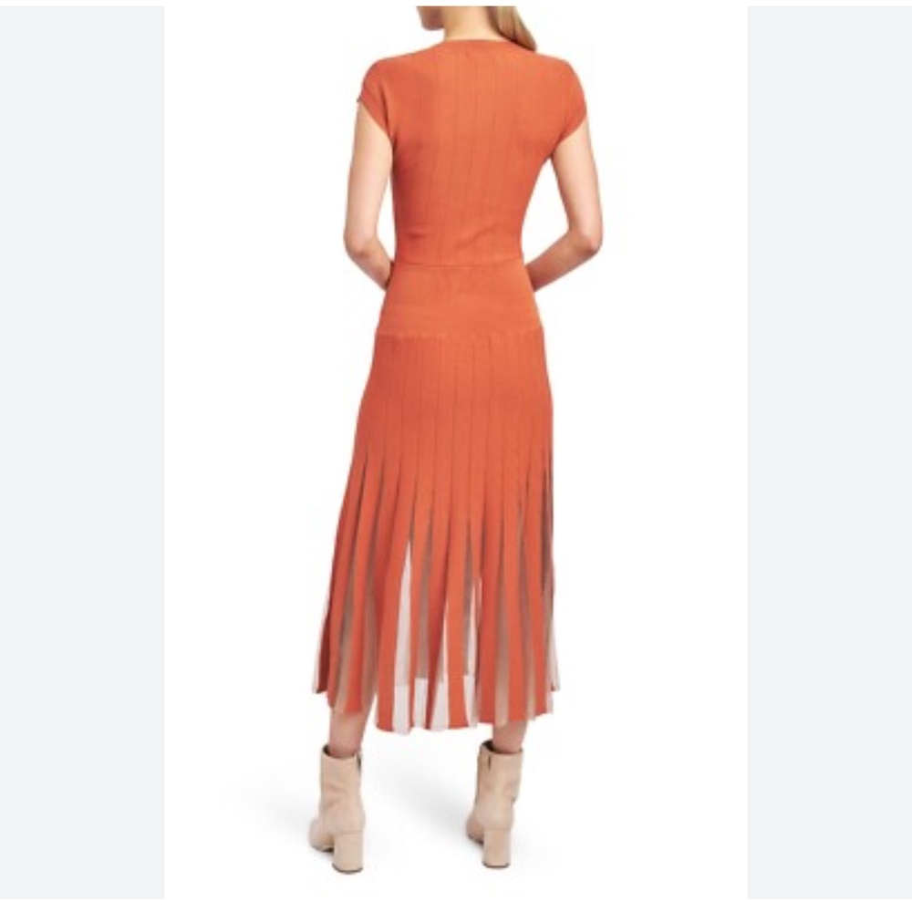En Saison Brianna cap sleeve rust midi dress with pleated skirt, XS - Picture 3 of 11